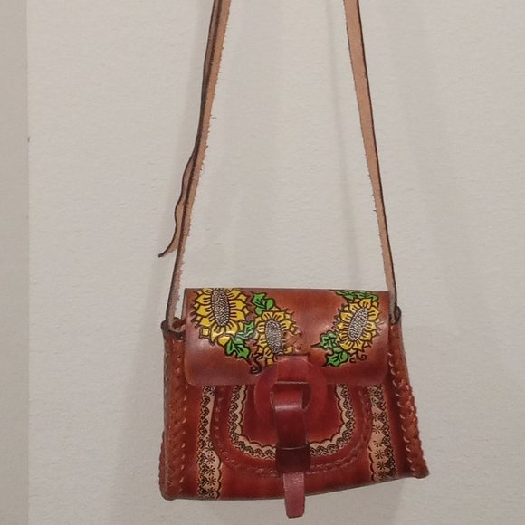 Made in Mexico Handbags - Handmade Leather Hand painted Made in Mexico Crossbody